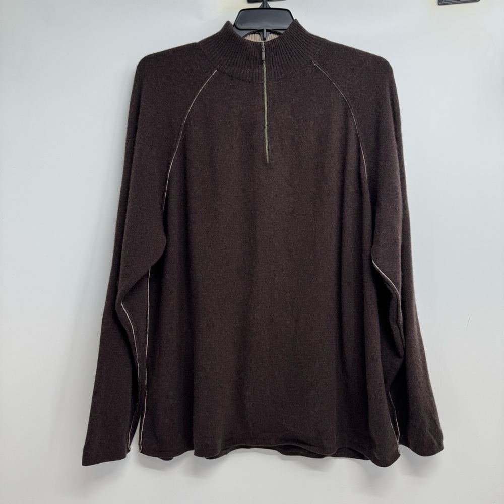 Brookmore Men’s XXL Brown 100% Cashmere Quarter Zip Sweater